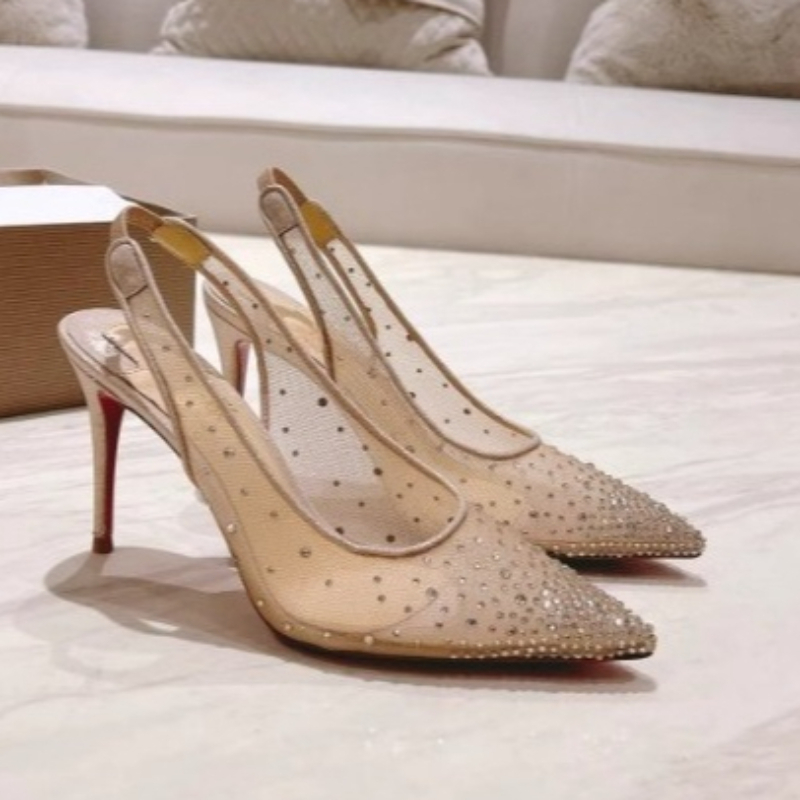 Platform Mule Heel - Mesh Rhinestone Rear Empty Stiletto Women's
