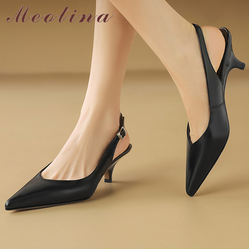 Women'S Shoes Size 40 In Us - Meotina Women Genuine Leather Slingbacks Pumps