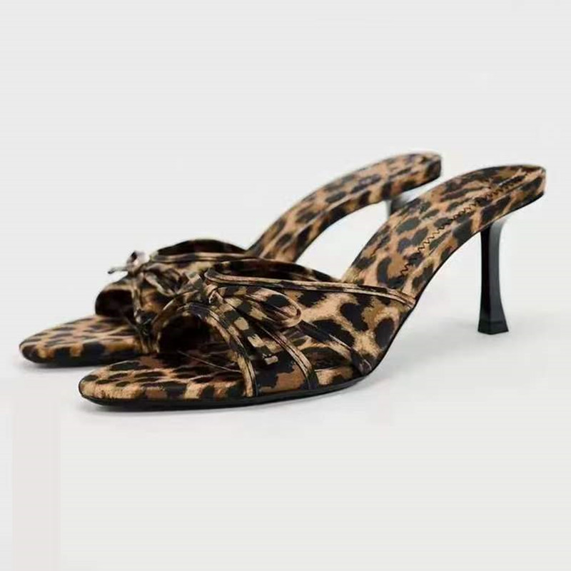 Leopard Print Heels - 2026 Summer printed slip-on high-heeled leopard