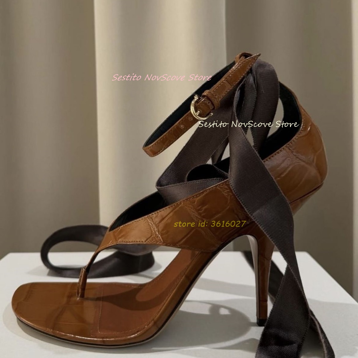 Brown Open Toe Lace Up Sandals - огляд і ціна Platform Mule Heel